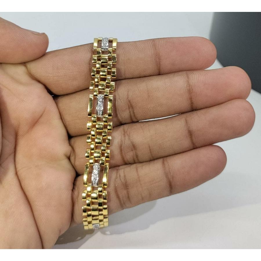 【並行輸入品】Animas Jewels ヴィンテージリンクブレスレット メンズ ラウンドカット 人工ダイヤモンド 14K リアルイエローゴール_2