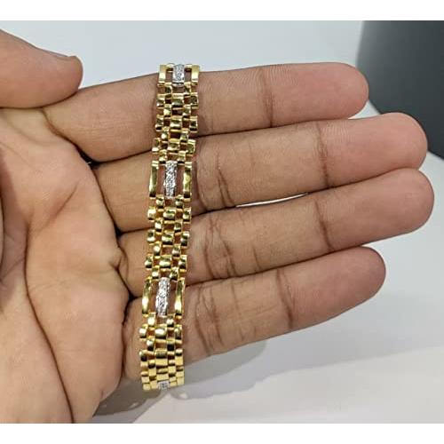 【並行輸入品】Animas Jewels ヴィンテージリンクブレスレット メンズ ラウンドカット 人工ダイヤモンド 14K リアルイエローゴール_3