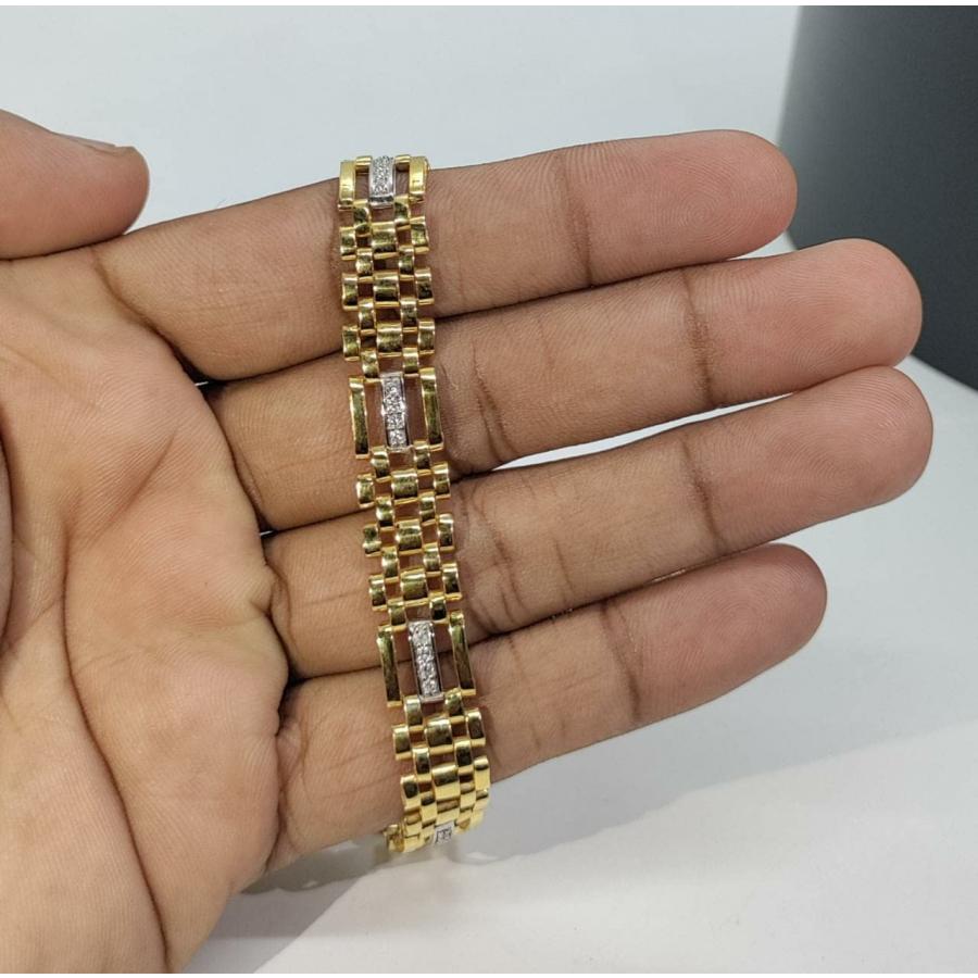 【並行輸入品】Animas Jewels ヴィンテージリンクブレスレット メンズ ラウンドカット 人工ダイヤモンド 14K リアルイエローゴール_5