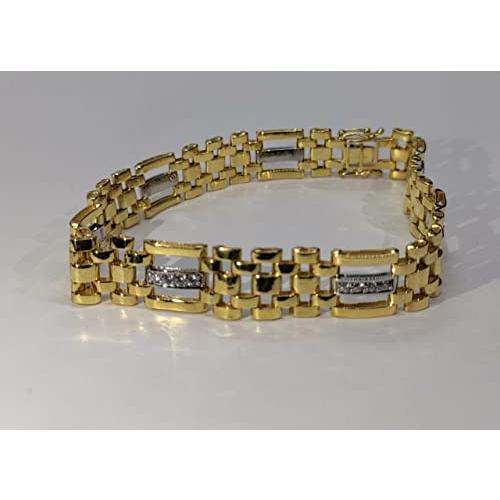 【並行輸入品】Animas Jewels ヴィンテージリンクブレスレット メンズ ラウンドカット 人工ダイヤモンド 14K リアルイエローゴール_9