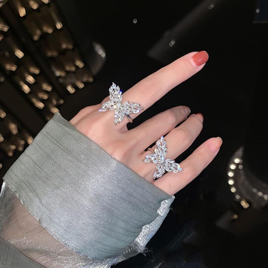【並行輸入品】輝くクリスタルバタフライ オープンステートメントリング レディース ガールズ ラインストーン CZ 婚約 プロミスリング エタニテ_6