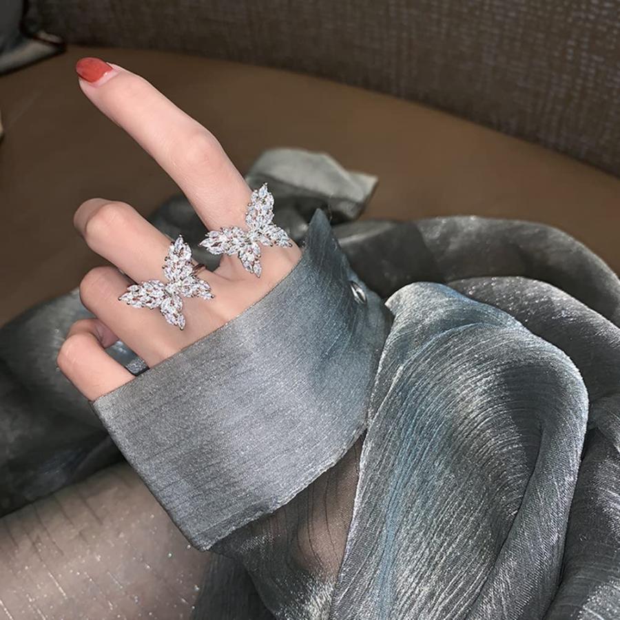 【並行輸入品】輝くクリスタルバタフライ オープンステートメントリング レディース ガールズ ラインストーン CZ 婚約 プロミスリング エタニテ_9