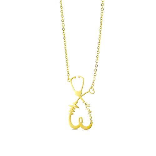 【並行輸入品】Aihpos Name Necklace Stethoscope Pendant Necklace for Women Yellの画像