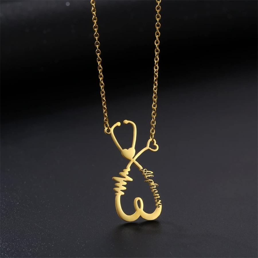 【並行輸入品】Aihpos Name Necklace Stethoscope Pendant Necklace for Women Yellの画像