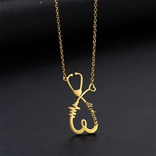【並行輸入品】Aihpos Name Necklace Stethoscope Pendant Necklace for Women Yellの画像