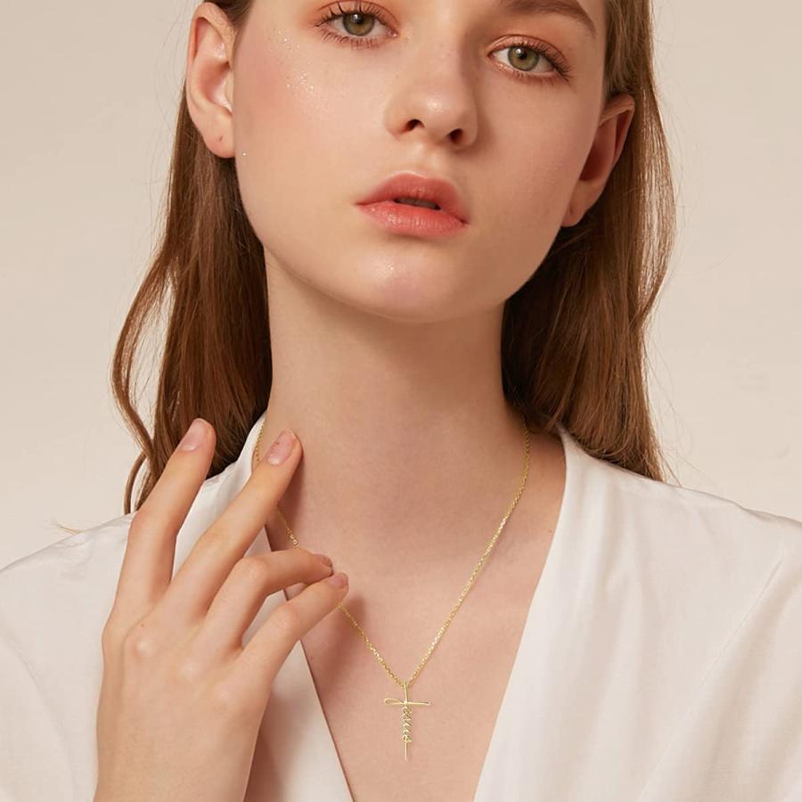【並行輸入品】ソリッド 14K ゴールド イエス クロス ネックレス 希望を信じるペンダント ネックレス 宗教ジュエリー 女性用 記念日 誕生日の画像