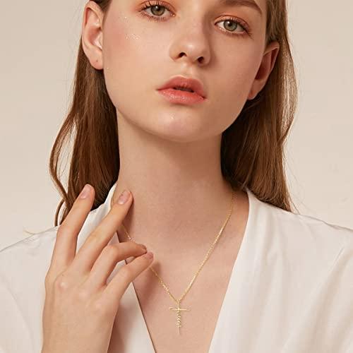 【並行輸入品】ソリッド 14K ゴールド イエス クロス ネックレス 希望を信じるペンダント ネックレス 宗教ジュエリー 女性用 記念日 誕生日の画像