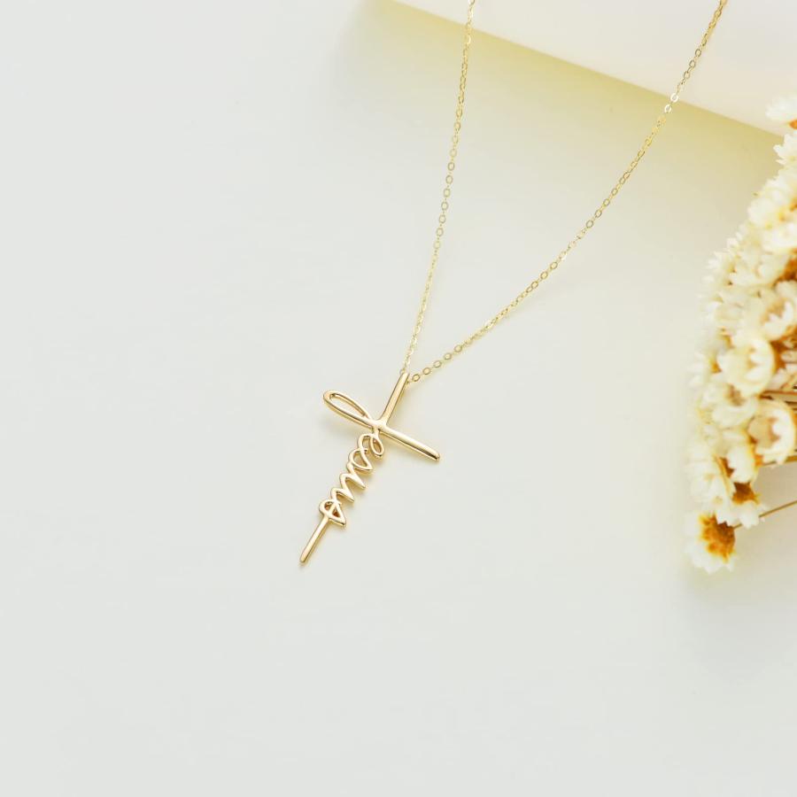 【並行輸入品】ソリッド 14K ゴールド イエス クロス ネックレス 希望を信じるペンダント ネックレス 宗教ジュエリー 女性用 記念日 誕生日の画像