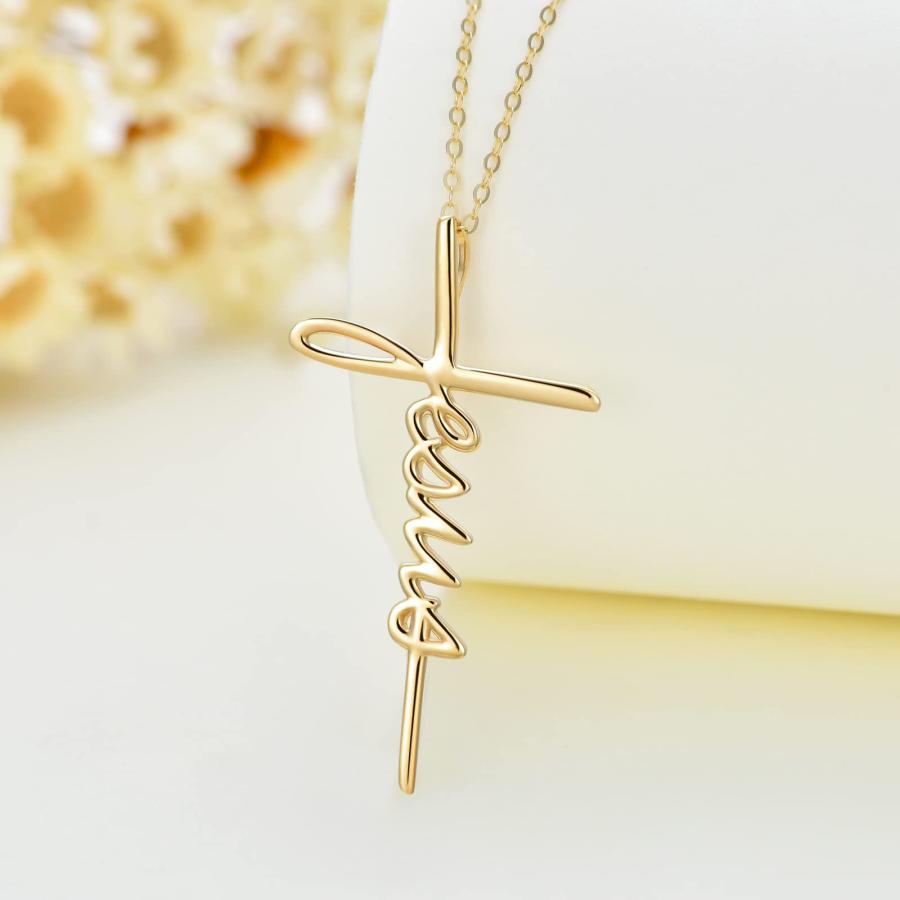 【並行輸入品】ソリッド 14K ゴールド イエス クロス ネックレス 希望を信じるペンダント ネックレス 宗教ジュエリー 女性用 記念日 誕生日の画像