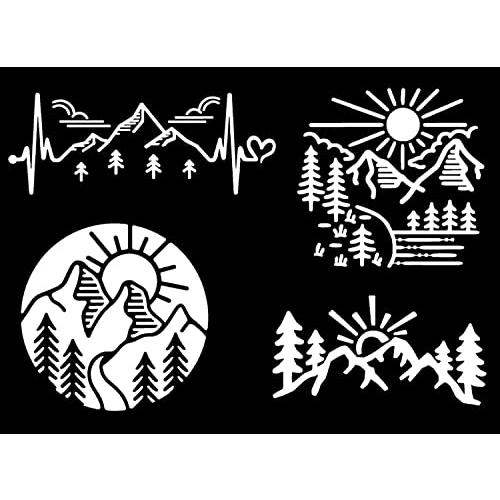 【並行輸入品】Mountain Decals 4枚パック:山 ハートビート 太陽 山 木 山 漫画 デカール サークル 山 (S ~3.5インチの画像