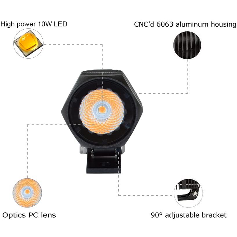 【並行輸入品】handster 2x10W アンバー LED ポッドライト 2インチ CNC'd 航空 アルミニウムハウジング オートバイ スポ_3