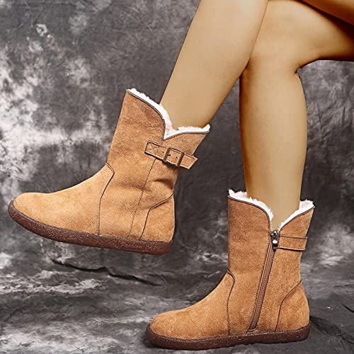 【並行輸入品】oiangi Women's Flat Snow Boots Winter Fleece Warm Round Toe Side_4