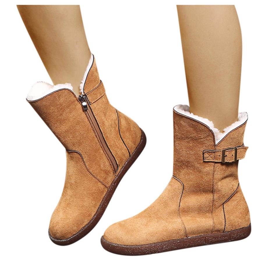【並行輸入品】oiangi Women's Flat Snow Boots Winter Fleece Warm Round Toe Side_9