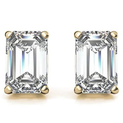 【並行輸入品】Handmade 10K 14K 18K Solid Yellow Gold Earring, 4 TCW Emerald Cuの画像