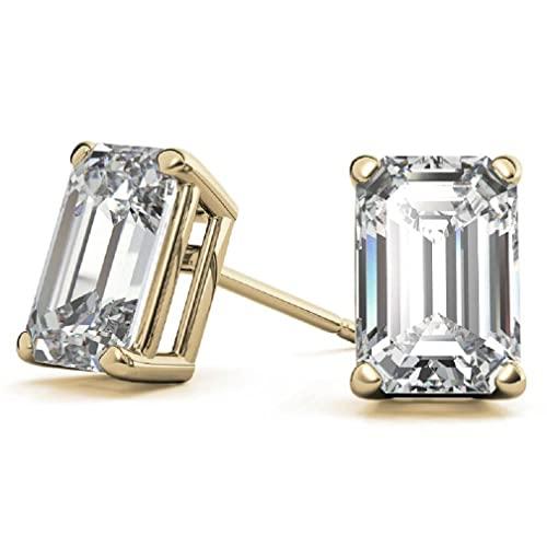 【並行輸入品】Handmade 10K 14K 18K Solid Yellow Gold Earring, 4 TCW Emerald Cuの画像