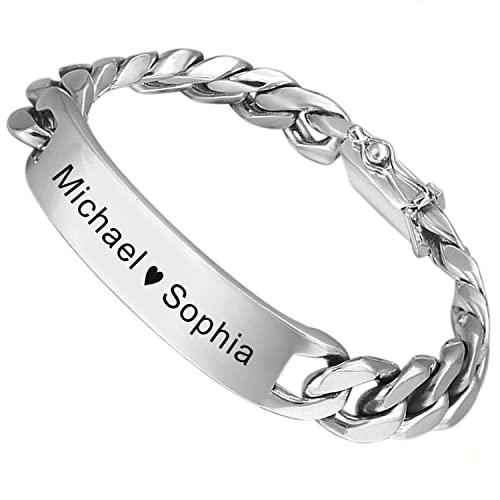 【並行輸入品】Personalized Custom Solid 925 Sterling Silver Men ID Braceletの画像