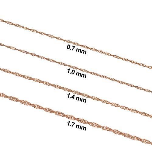 【並行輸入品】10K ローズゴールド シンガポールチェーンネックレス レディース (0.7mm 1mm 1.4mm 1.7mm 幅 サイズ_7
