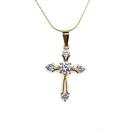 【並行輸入品】Paris Jewelry 18Kイエローゴールドメッキ 4カラット 人工ダイヤモンドクロススタッドネックレス メッキ 18インチの画像