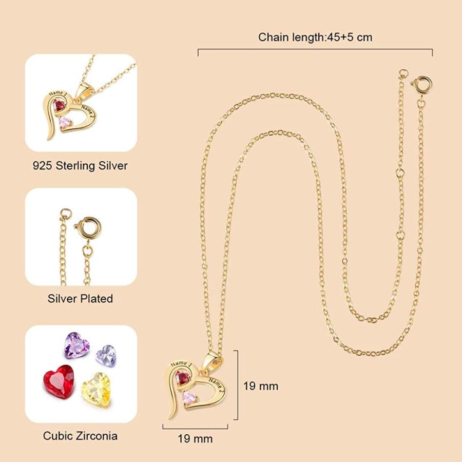 【並行輸入品】Solid 10K/14K/18K Gold Personalized Mother Necklace with 2 Birthの画像