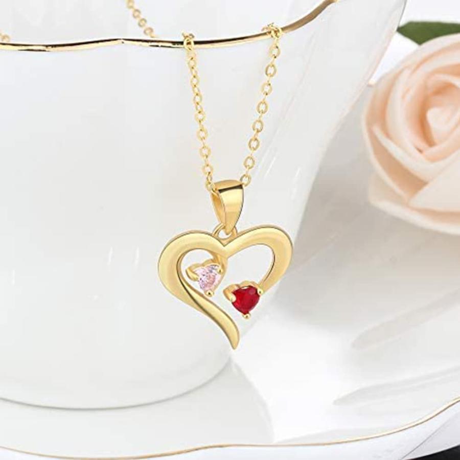 【並行輸入品】Solid 10K/14K/18K Gold Personalized Mother Necklace with 2 Birthの画像