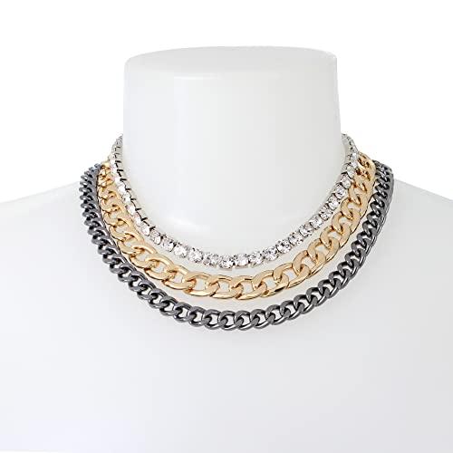 【並行輸入品】Steve Madden レイヤードチェーンネックレス， One Size， 金属 ガラス， 宝石なし Steve Madden_4