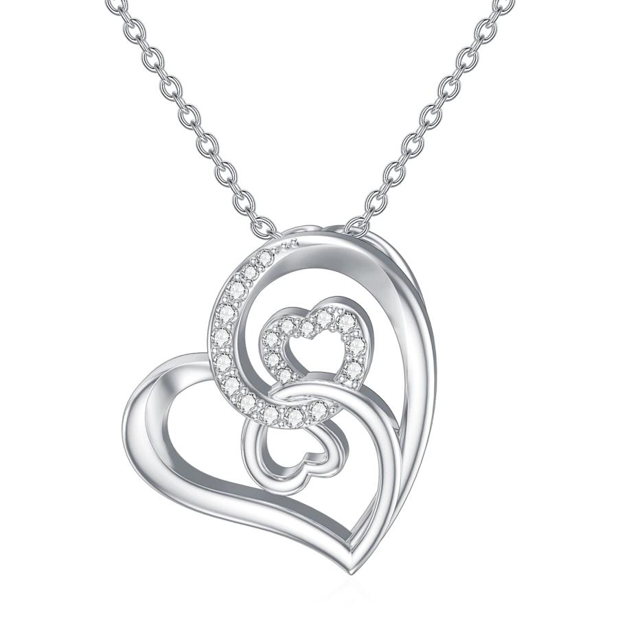 【並行輸入品】天然ダイヤモンド ハートネックレス レディース 「Forever Love You」 18Kホワイトゴールドメッキ シルバー ダブ