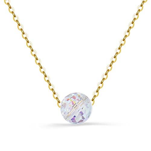 【並行輸入品】14K ゴールドクリスタルネックレス レディース ソリッドゴールド シングルクリスタルボールペンダントネックレス ファインジュエリ_1