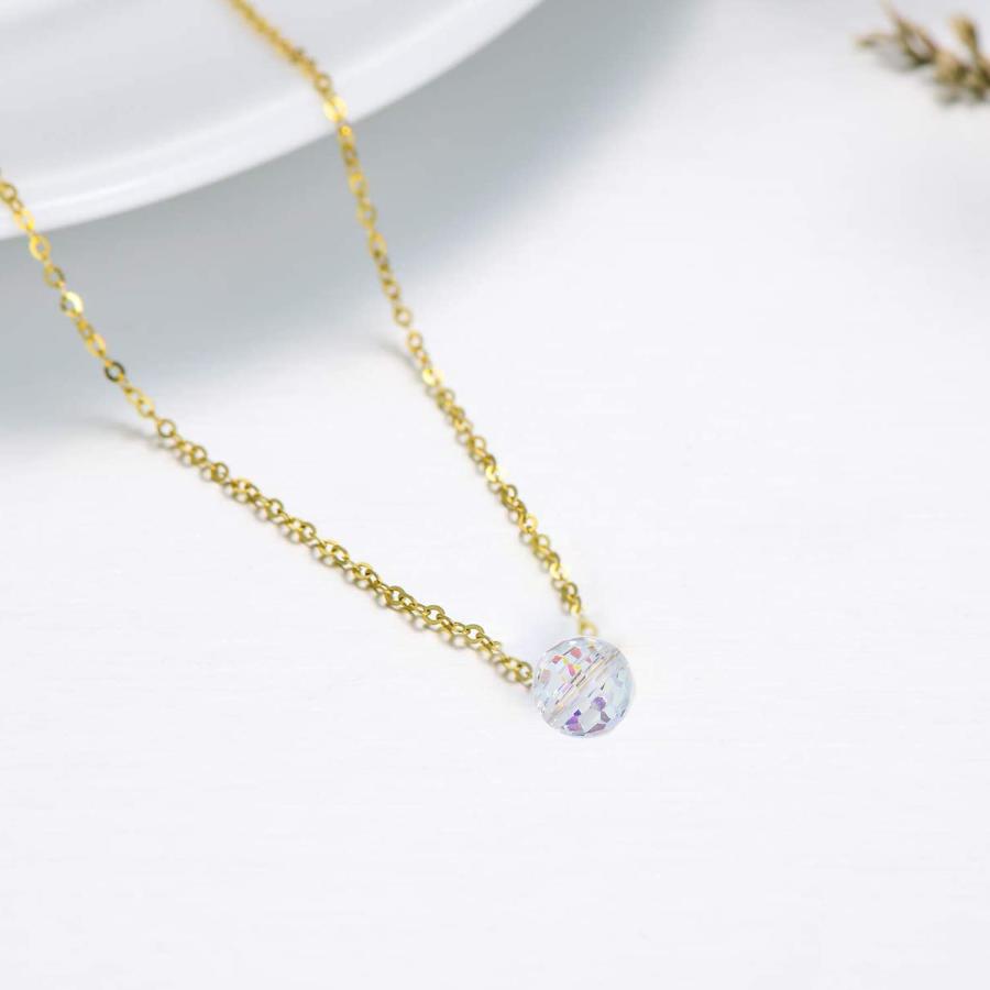 【並行輸入品】14K ゴールドクリスタルネックレス レディース ソリッドゴールド シングルクリスタルボールペンダントネックレス ファインジュエリ_9