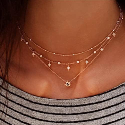【並行輸入品】Aneneiceera Boho Layered Shining Rhinestone Necklace Tassel Star_1