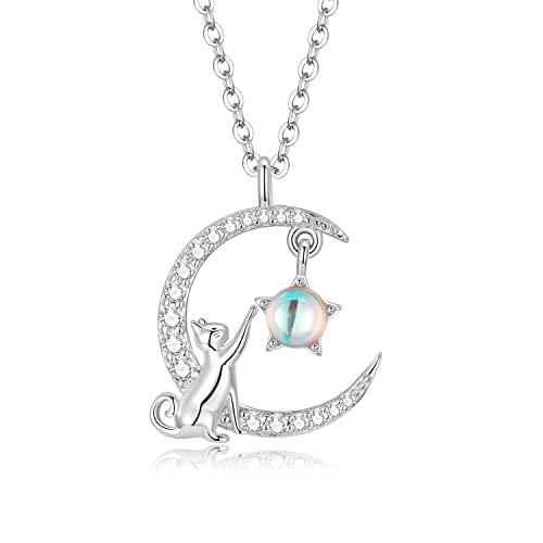 【並行輸入品】MUNDELL 925スターリングシルバー かわいい猫ペンダントネックレス オパール 月と星のネックレス 女の子やペット愛好家に，_1