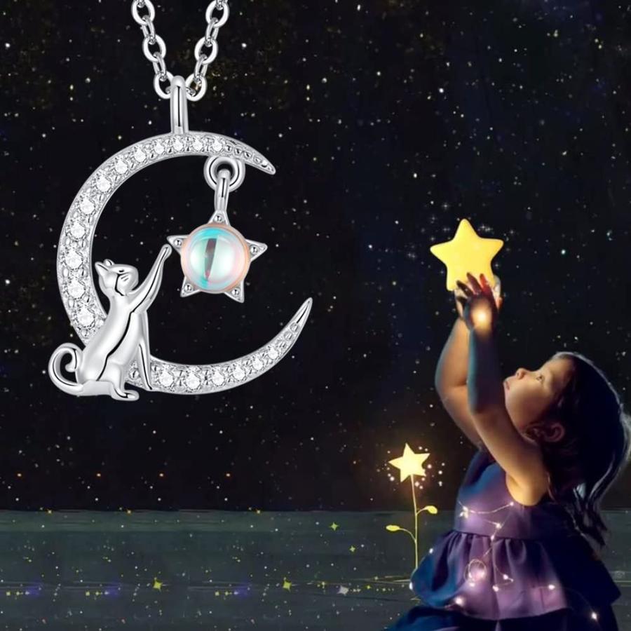 【並行輸入品】MUNDELL 925スターリングシルバー かわいい猫ペンダントネックレス オパール 月と星のネックレス 女の子やペット愛好家に，_3