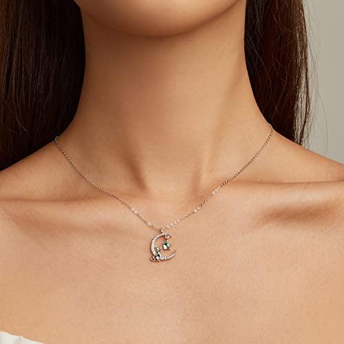 【並行輸入品】MUNDELL 925スターリングシルバー かわいい猫ペンダントネックレス オパール 月と星のネックレス 女の子やペット愛好家に，_7