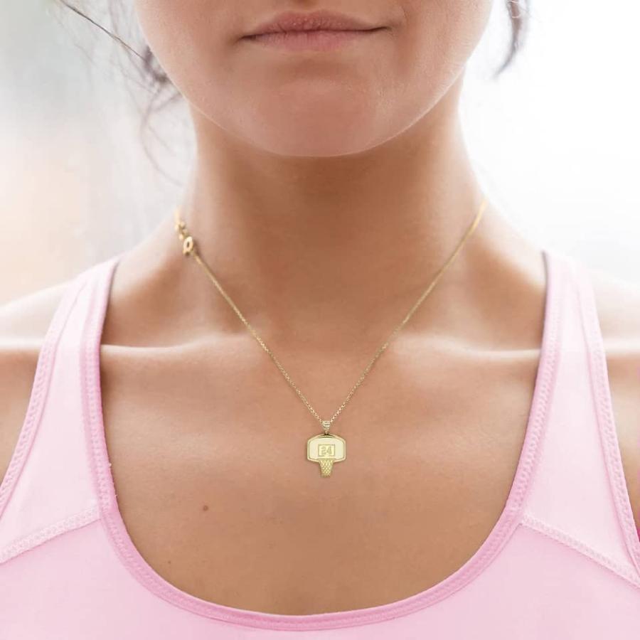 【並行輸入品】Polished 14K Yellow Gold Personalized Basketball Hoop Pendant Neの画像