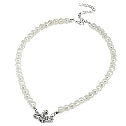 【並行輸入品】GuoShuang ホワイトサターン パールネックレス、女性用ビッグパールチョーカーネックレス、ガールズガールフレンド向けギフトジ