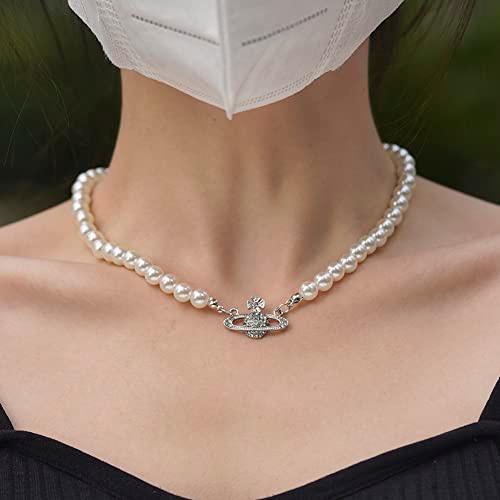 【並行輸入品】GuoShuang ホワイトサターン パールネックレス、女性用ビッグパールチョーカーネックレス、ガールズガールフレンド向けギフトジ