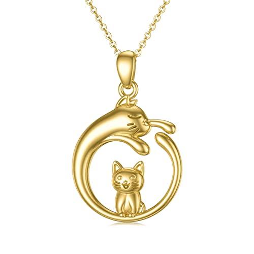 【並行輸入品】SISGEM リアルゴールド 猫ネックレス レディース ガールズ 14K イエローゴールド かわいいペットペンダントネックレス 動_1