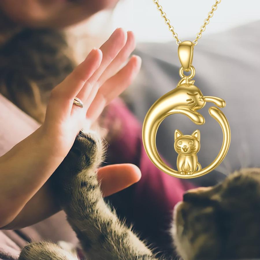【並行輸入品】SISGEM リアルゴールド 猫ネックレス レディース ガールズ 14K イエローゴールド かわいいペットペンダントネックレス 動_3