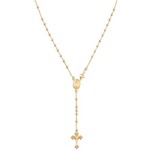 【並行輸入品】Miabella 925スターリングシルバーまたは18Kイエローゴールドオーバーシルバー イタリアンロザリオビーズクロス Yネックの画像