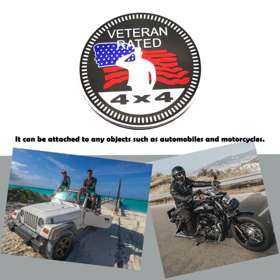 【並行輸入品】バッジグロー 退役軍人定格 4x4 メタル自動車バッジ ラウンド自動車エンブレムステッカー 3D ジープ・ラングラーまたはチェロキの画像
