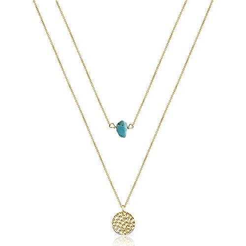 【並行輸入品】TianBo レイヤードネックレス 華奢なディスクチョーカーネックレス 14Kゴールドメッキ Yペンダント マルチレイヤーバー 調の画像