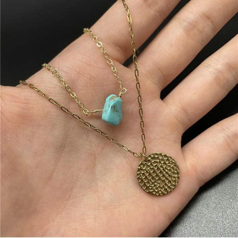 【並行輸入品】TianBo レイヤードネックレス 華奢なディスクチョーカーネックレス 14Kゴールドメッキ Yペンダント マルチレイヤーバー 調の画像