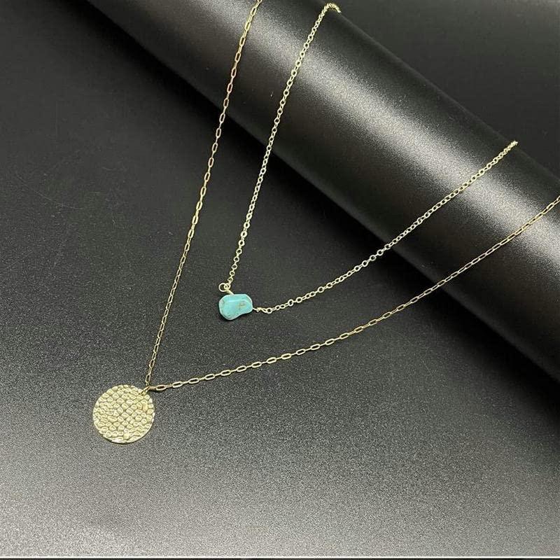 【並行輸入品】TianBo レイヤードネックレス 華奢なディスクチョーカーネックレス 14Kゴールドメッキ Yペンダント マルチレイヤーバー 調の画像