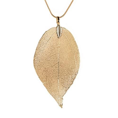 【並行輸入品】Rexcp Long Leaf Necklace for Women Metal Leaf Texture Jewelry St_1
