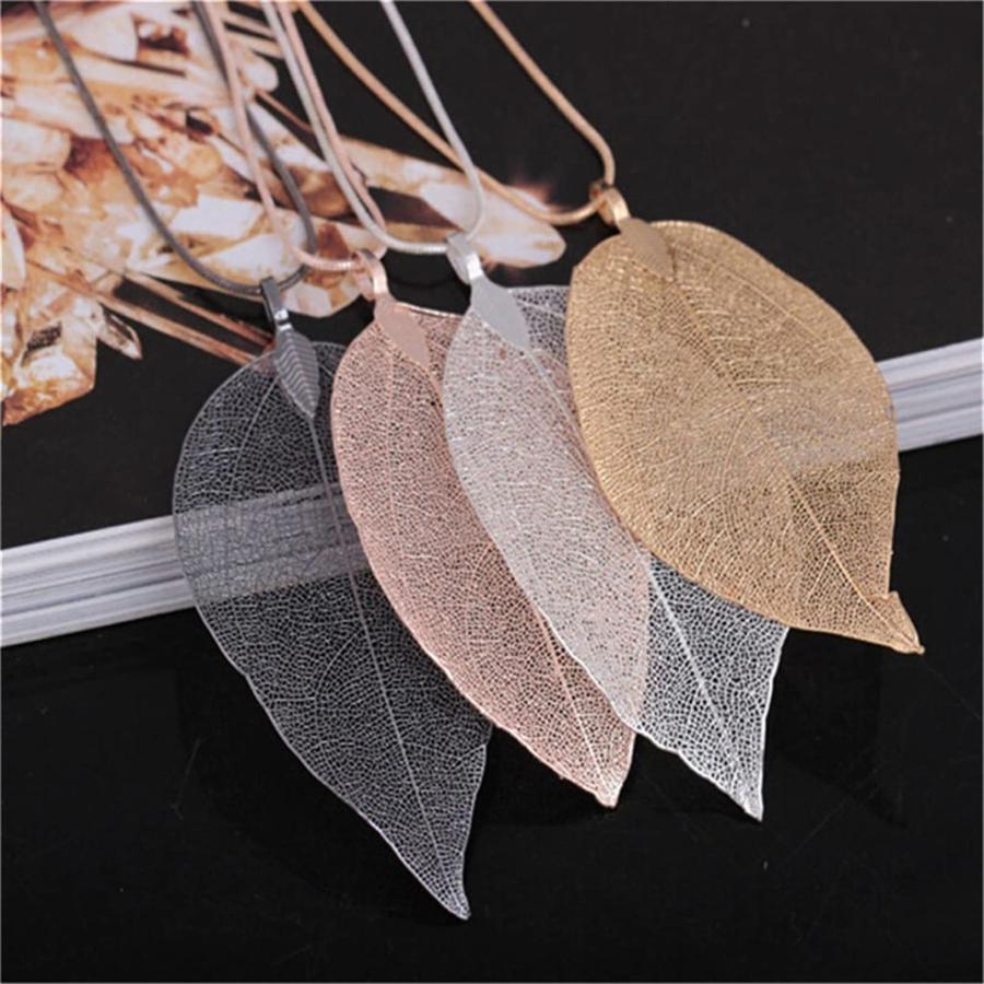 【並行輸入品】Rexcp Long Leaf Necklace for Women Metal Leaf Texture Jewelry St_3