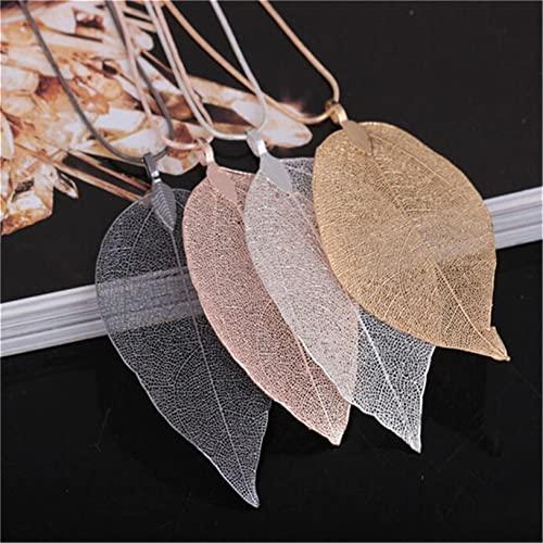 【並行輸入品】Rexcp Long Leaf Necklace for Women Metal Leaf Texture Jewelry St_4