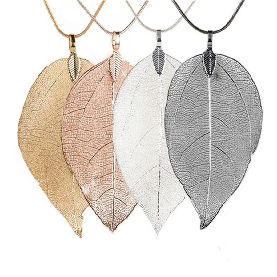 【並行輸入品】Rexcp Long Leaf Necklace for Women Metal Leaf Texture Jewelry St_6