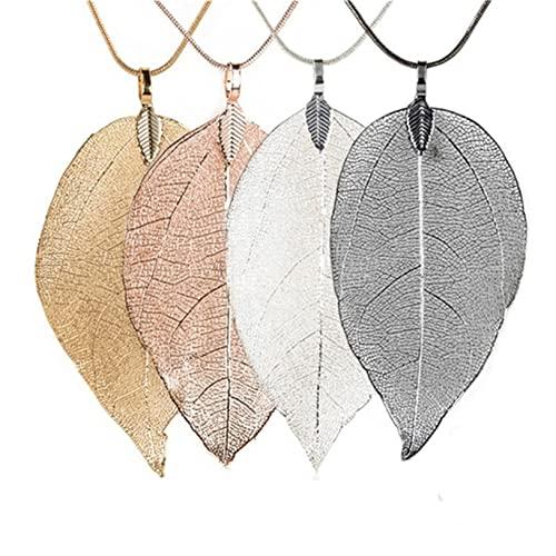 【並行輸入品】Rexcp Long Leaf Necklace for Women Metal Leaf Texture Jewelry St_7