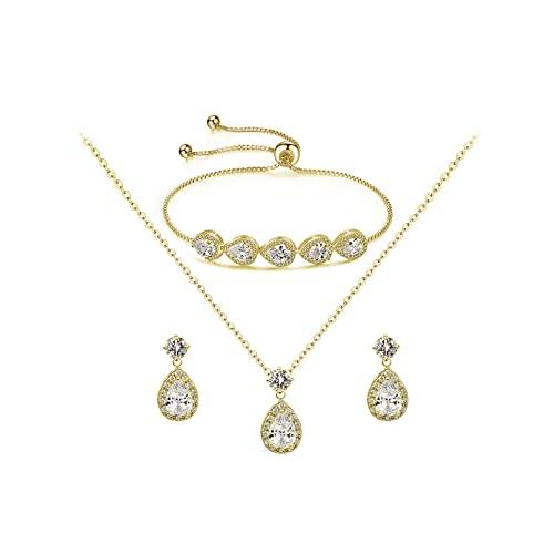 【並行輸入品】Vetieeimo キュービックジルコニア 花嫁介添人 ジュエリーセット 結婚式 プロム ブレスレット イヤリング ネックレスセッ_1