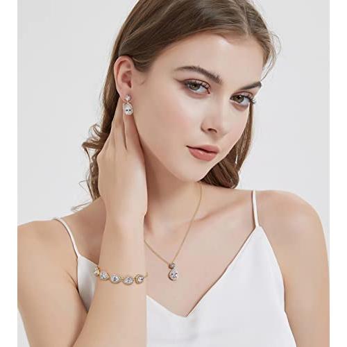 【並行輸入品】Vetieeimo キュービックジルコニア 花嫁介添人 ジュエリーセット 結婚式 プロム ブレスレット イヤリング ネックレスセッ_7