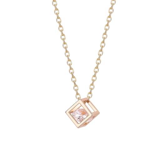 【並行輸入品】18K ローズゴールド 誕生石 プレミアム キュービックジルコニア ネックレス 女性用 スクエア ダイヤモンド ペンダント ジュエ_1